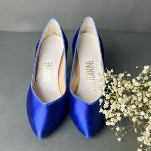 Vintage Jeanine Sapphire Blue dyed Satin heels